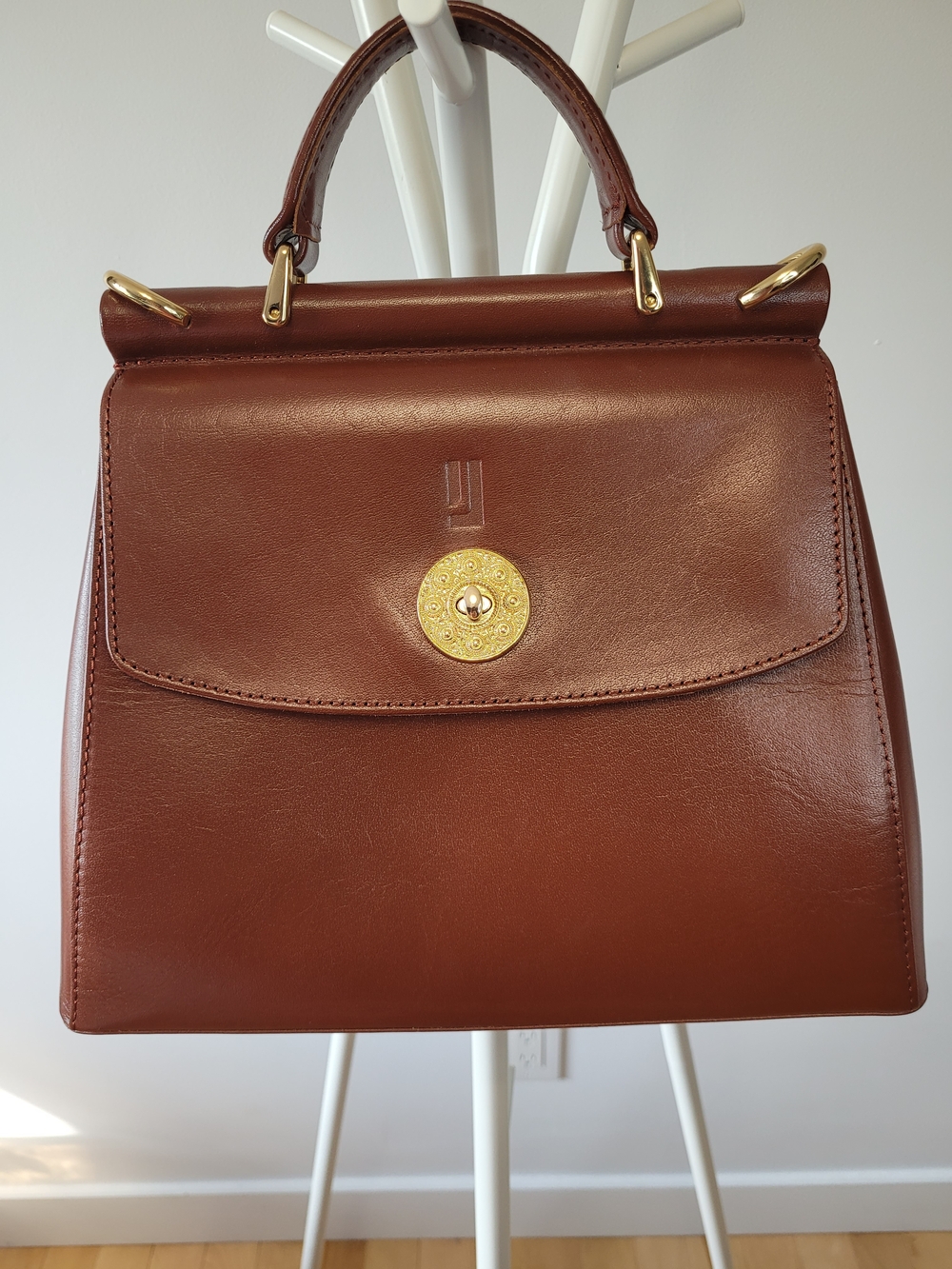 Jafferjees Vintage Brown Leather Top-Handle Handbag - EUC